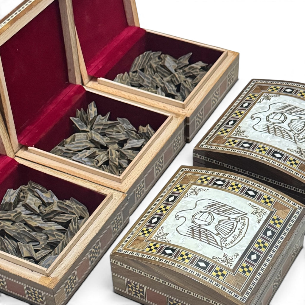 10 Tolas of Tiger Oud with a Handcrafted Damascene Wooden Box